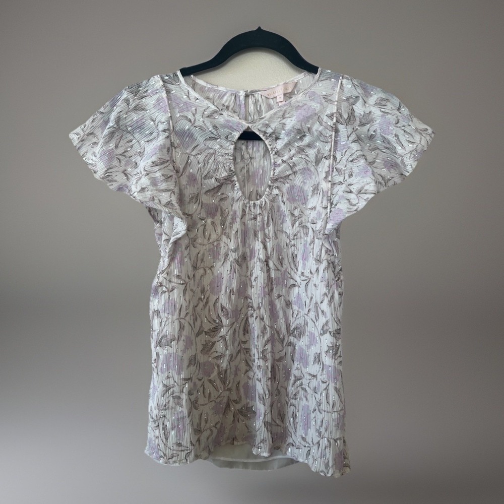 Rebecca‎ Taylor Sadie Fleur Ruffle Top Blouse Women Size 8 Silk Floral Lined EUC